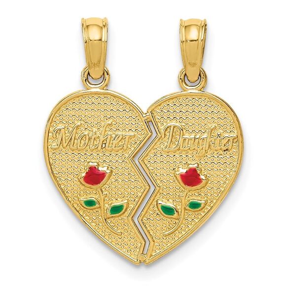 14k Yellow Gold Enameled MOTHER - DAUGHTER Break-apart Pendant,All Products : American Fashion Style Bags On Sale